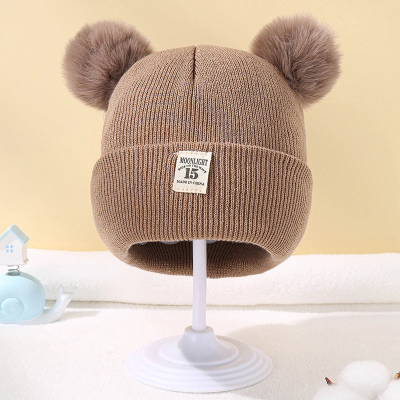 Autumn Winter Baby Knitted Hat with Pom for Boys Girls