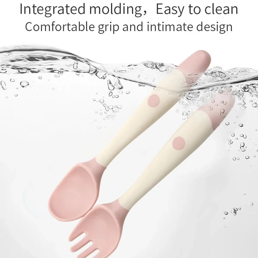 Children’s Silicone Training Tableware Set – Bendable Spoon & Fork