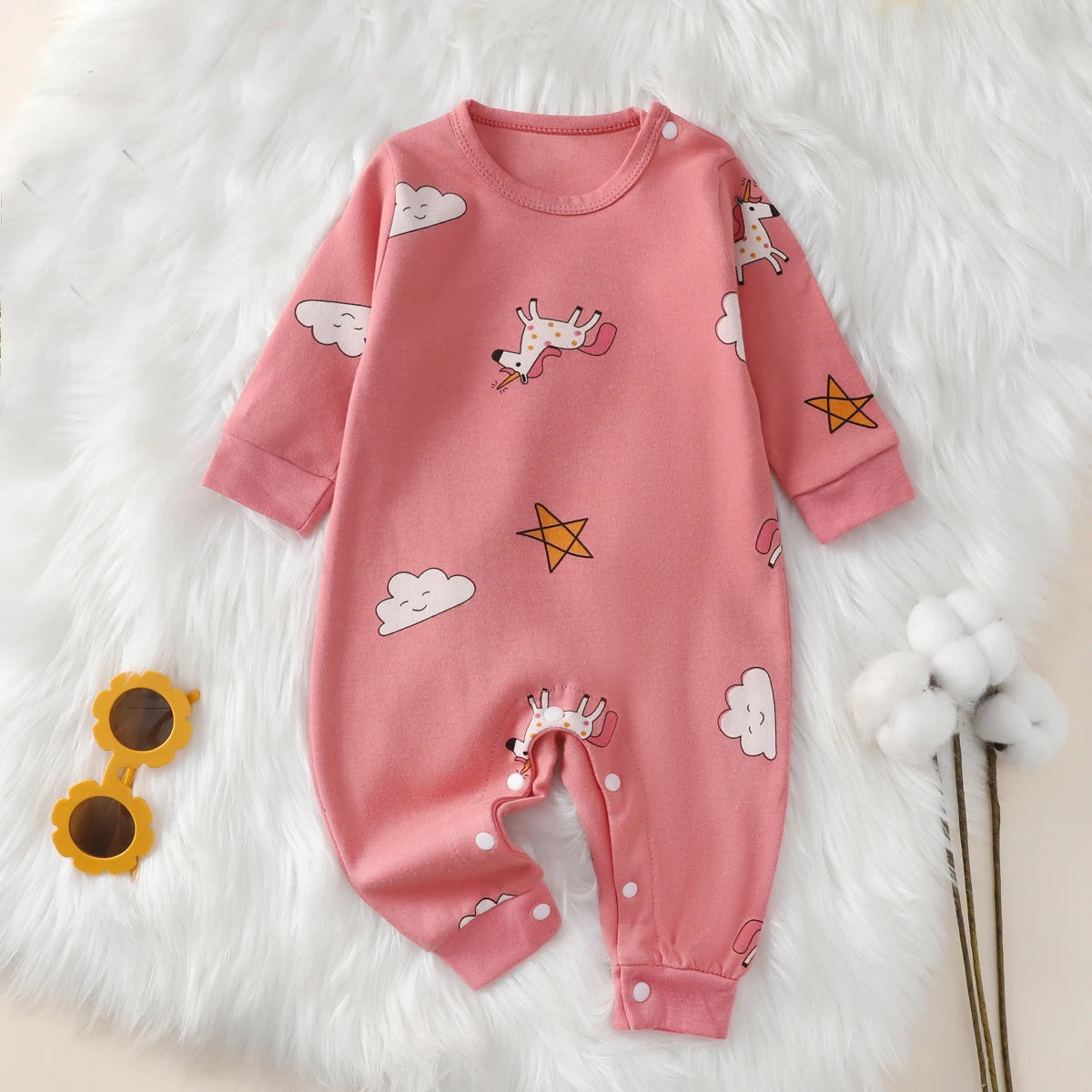 100% Cotton Baby Jumpsuit – Animal Print Newborn Onesie