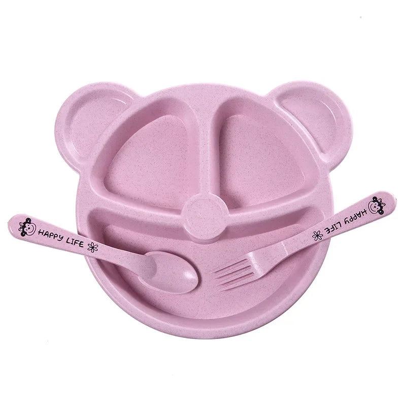 3Pcs Baby Feeding Set with Cartoon Bear Bowl, Spoon, Fork