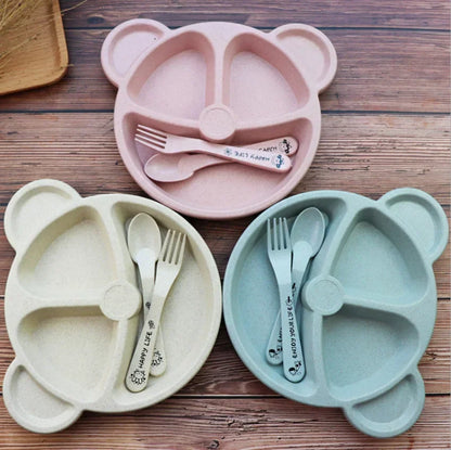 3Pcs Baby Feeding Set with Cartoon Bear Bowl, Spoon, Fork