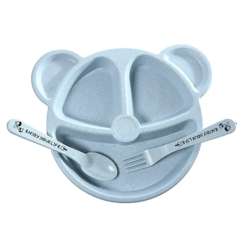 3Pcs Baby Feeding Set with Cartoon Bear Bowl, Spoon, Fork