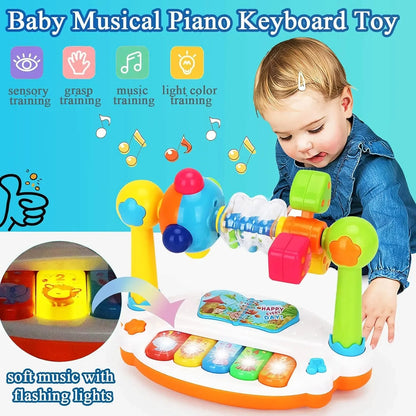 Baby Piano Toy Rotating Keyboard Light Sound Early Educational Gift