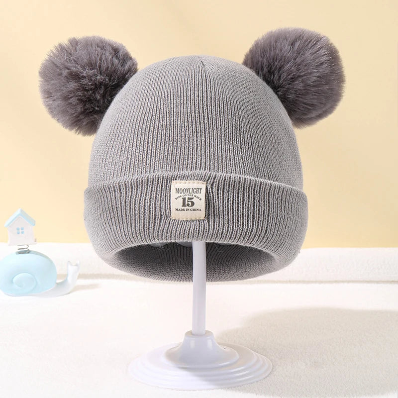 Autumn Winter Baby Knitted Hat with Pom for Boys Girls