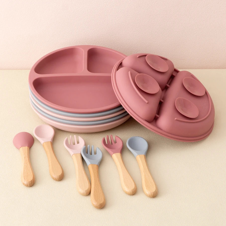 3-Piece Silicone Baby Feeding Set – Plate, Spoon & Fork