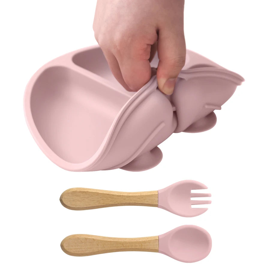 3-Piece Silicone Baby Feeding Set – Plate, Spoon & Fork