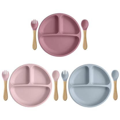 3-Piece Silicone Baby Feeding Set – Plate, Spoon & Fork