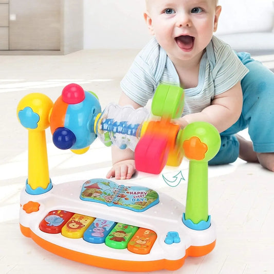 Baby Piano Toy Rotating Keyboard Light Sound Early Educational Gift