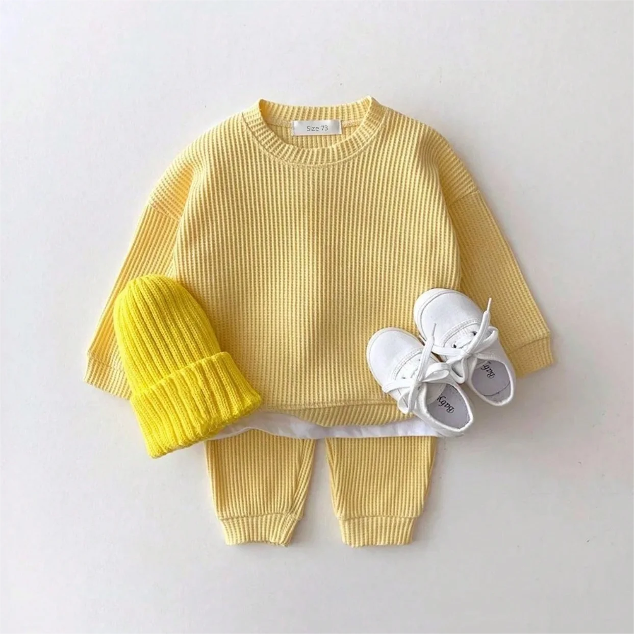 Baby Waffle Cotton Tracksuit Set – Pullover & Pants 2PCS