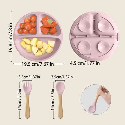 3-Piece Silicone Baby Feeding Set – Plate, Spoon & Fork