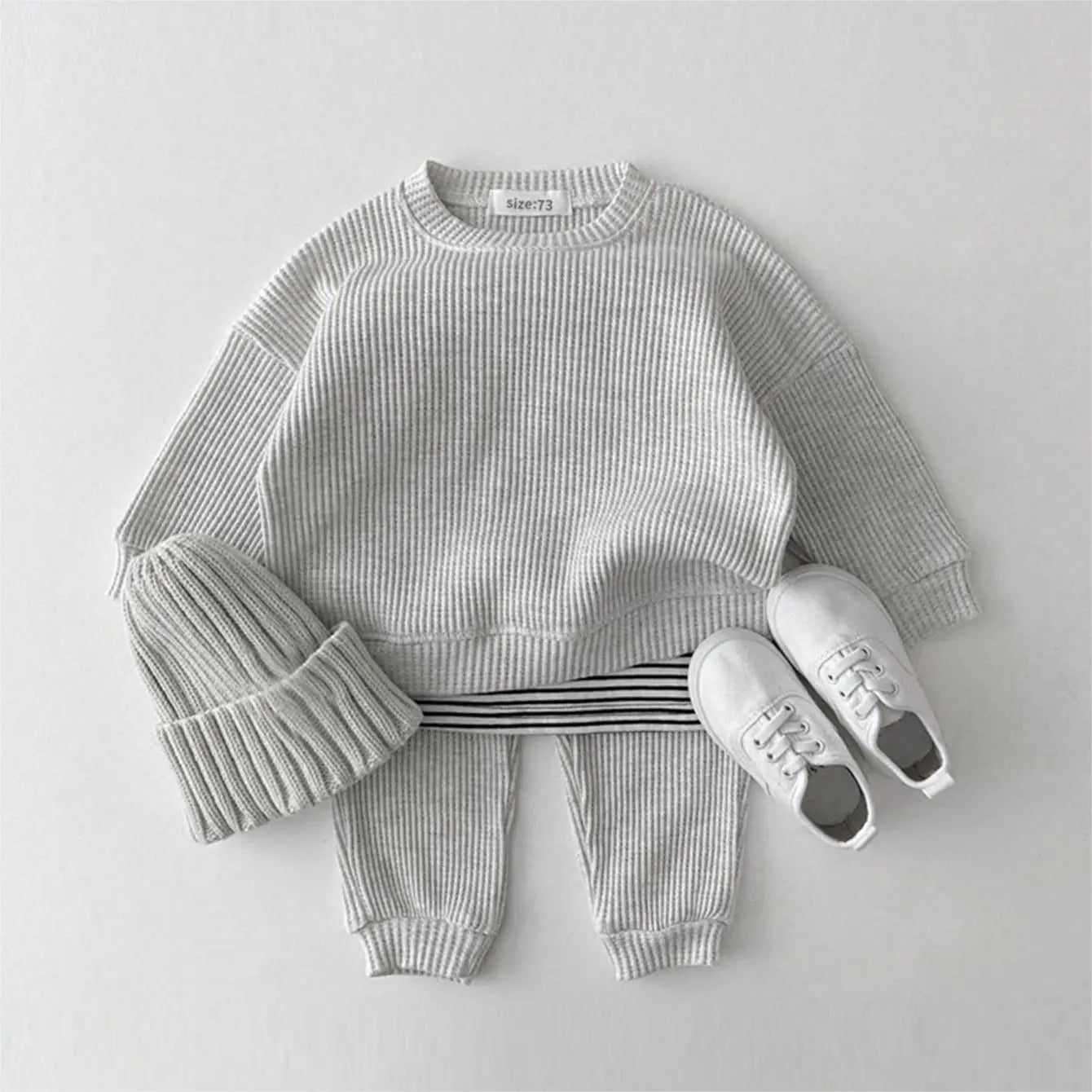 Baby Waffle Cotton Tracksuit Set – Pullover & Pants 2PCS