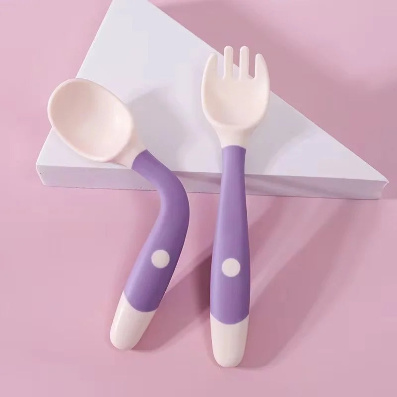 Children’s Silicone Training Tableware Set – Bendable Spoon & Fork